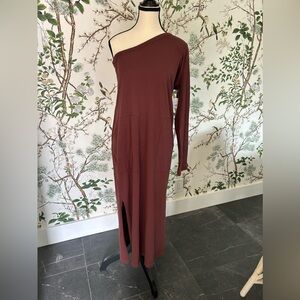 FREE PEOPLE Beach Evangeline Midi One Shoulder Dress Bittersweet Brown S M NWT